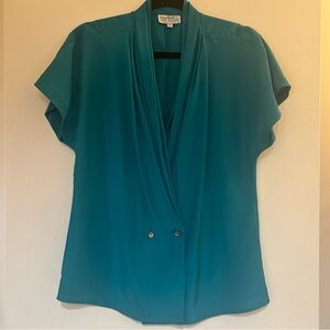 Sonya Ratay for San Andre 1991 vintage Teal Draped Blouse made in USA 🇺🇸 size 6